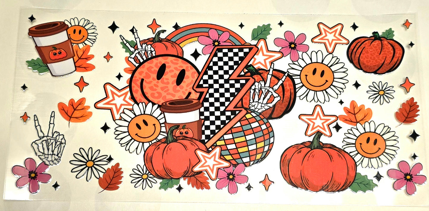 #136. Smiley, Pumpkin, Flowers, checkered bolt