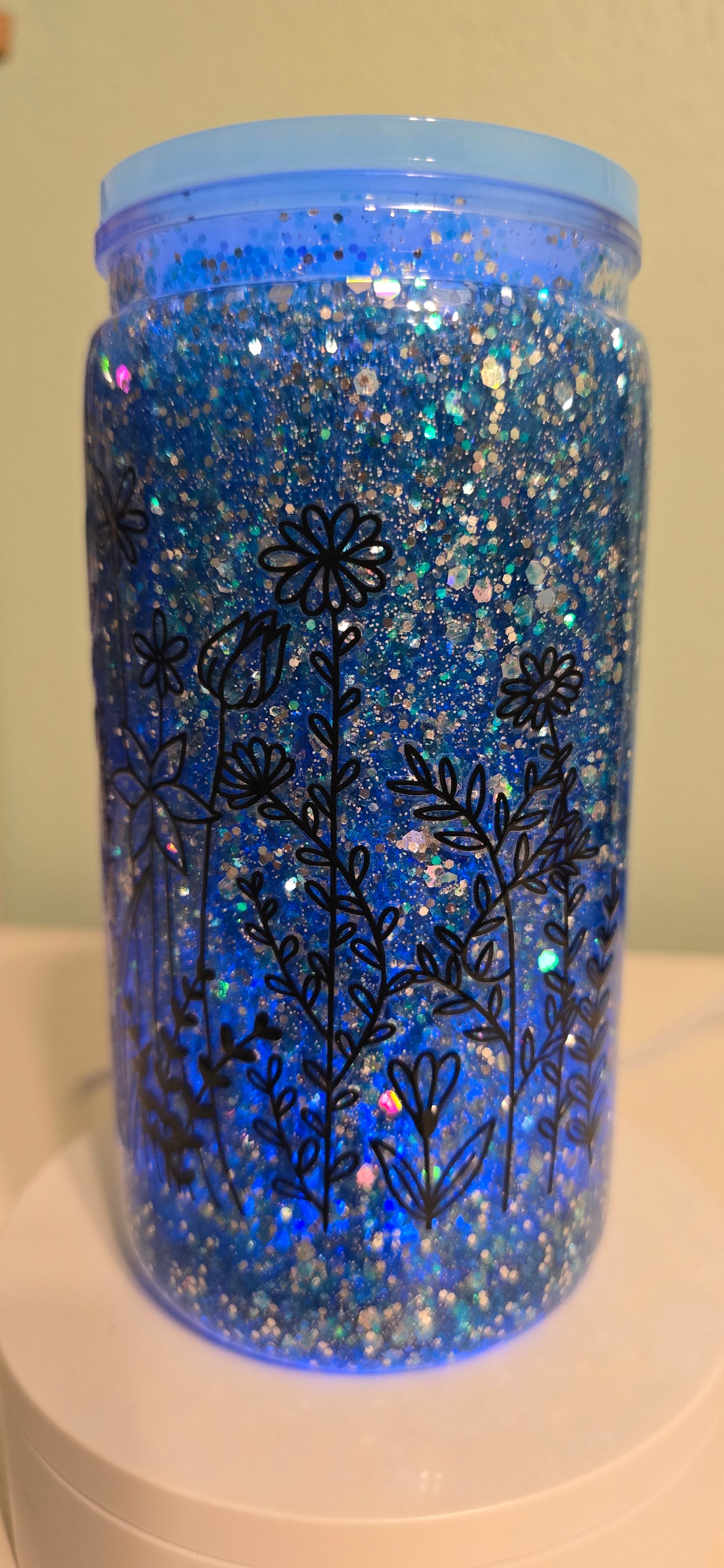 *SOLD* Pre-made blue cup with black flowers