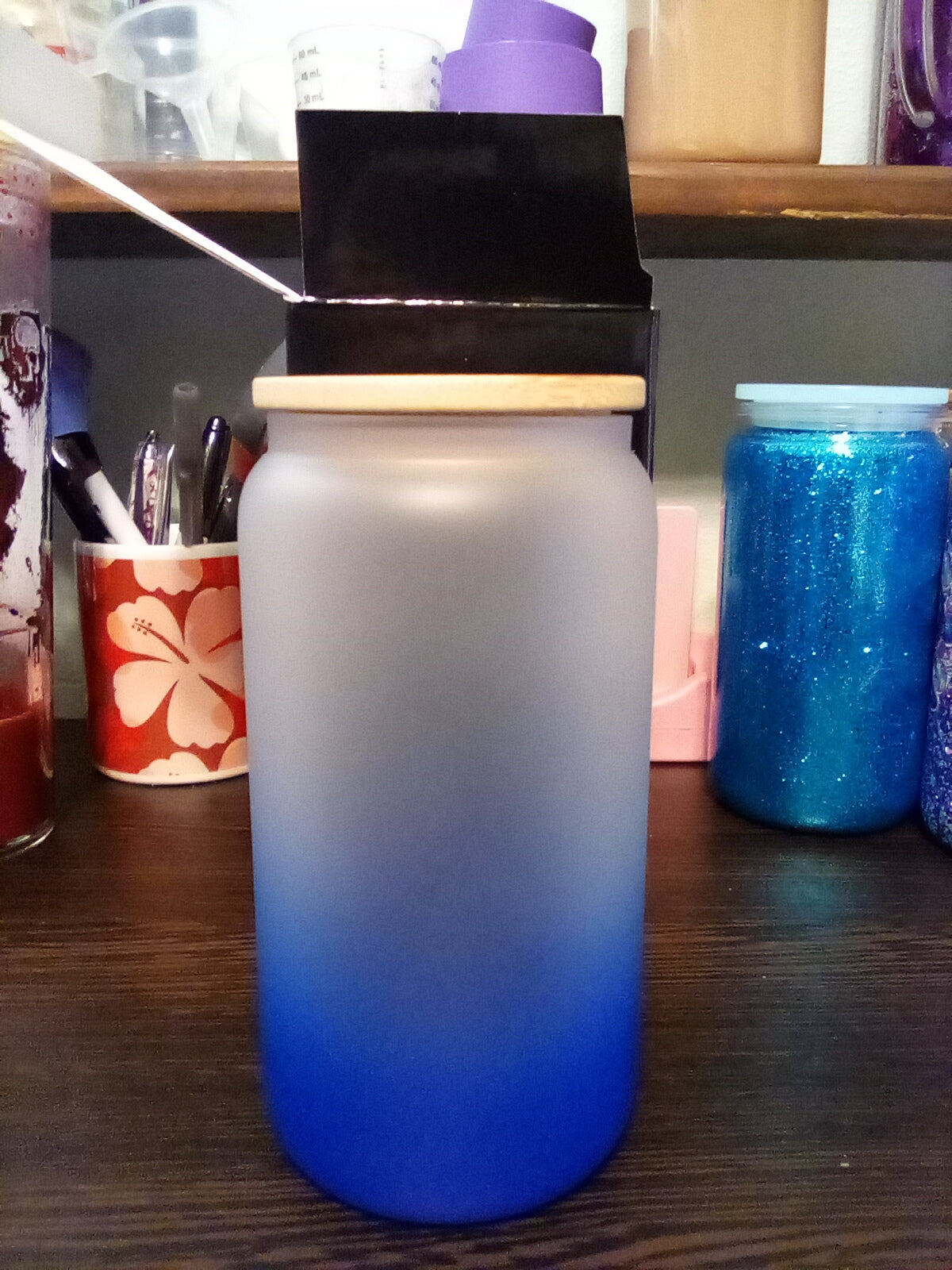 DARK BLUE FROSTED GLASS CAN