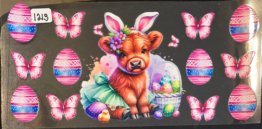 #1213 Highland Cow with Easter eggs