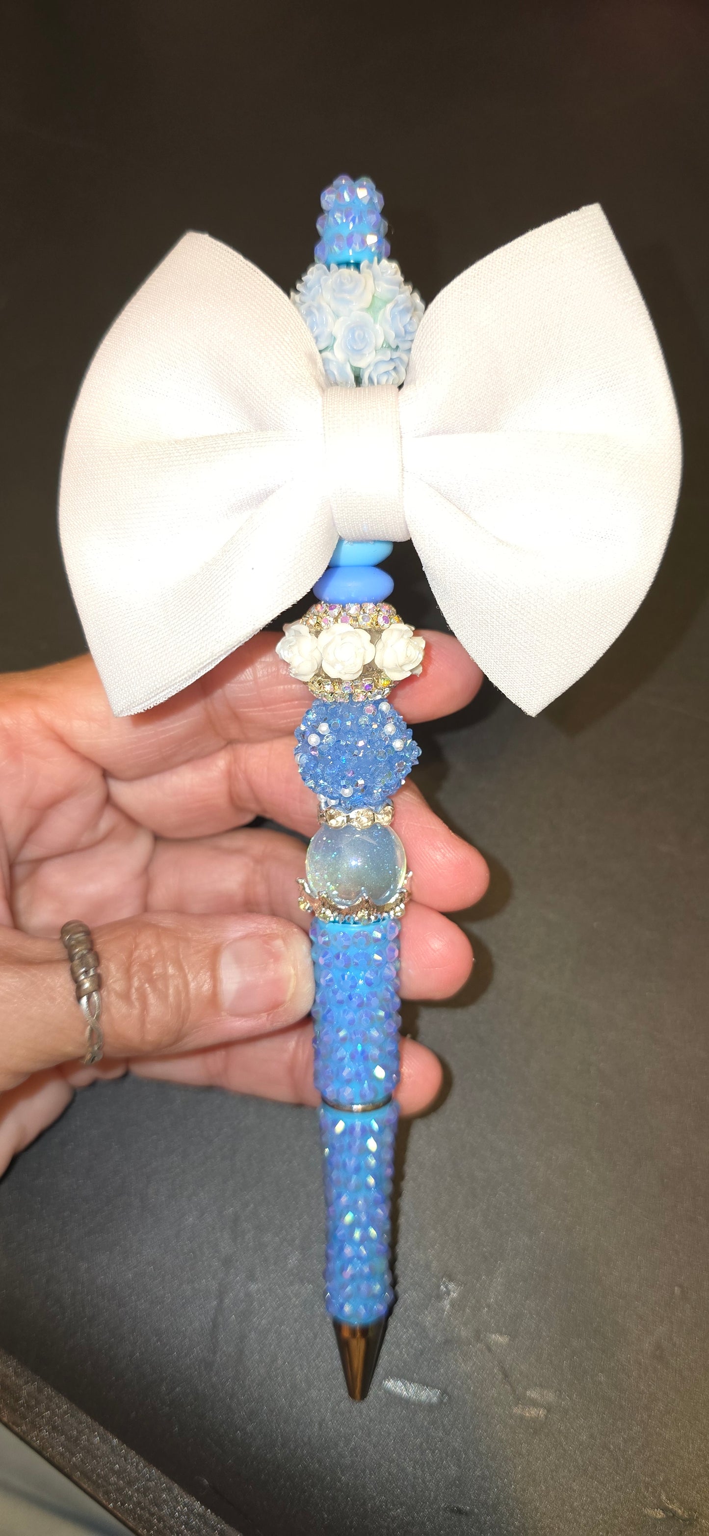 Blue Pen with white bow
