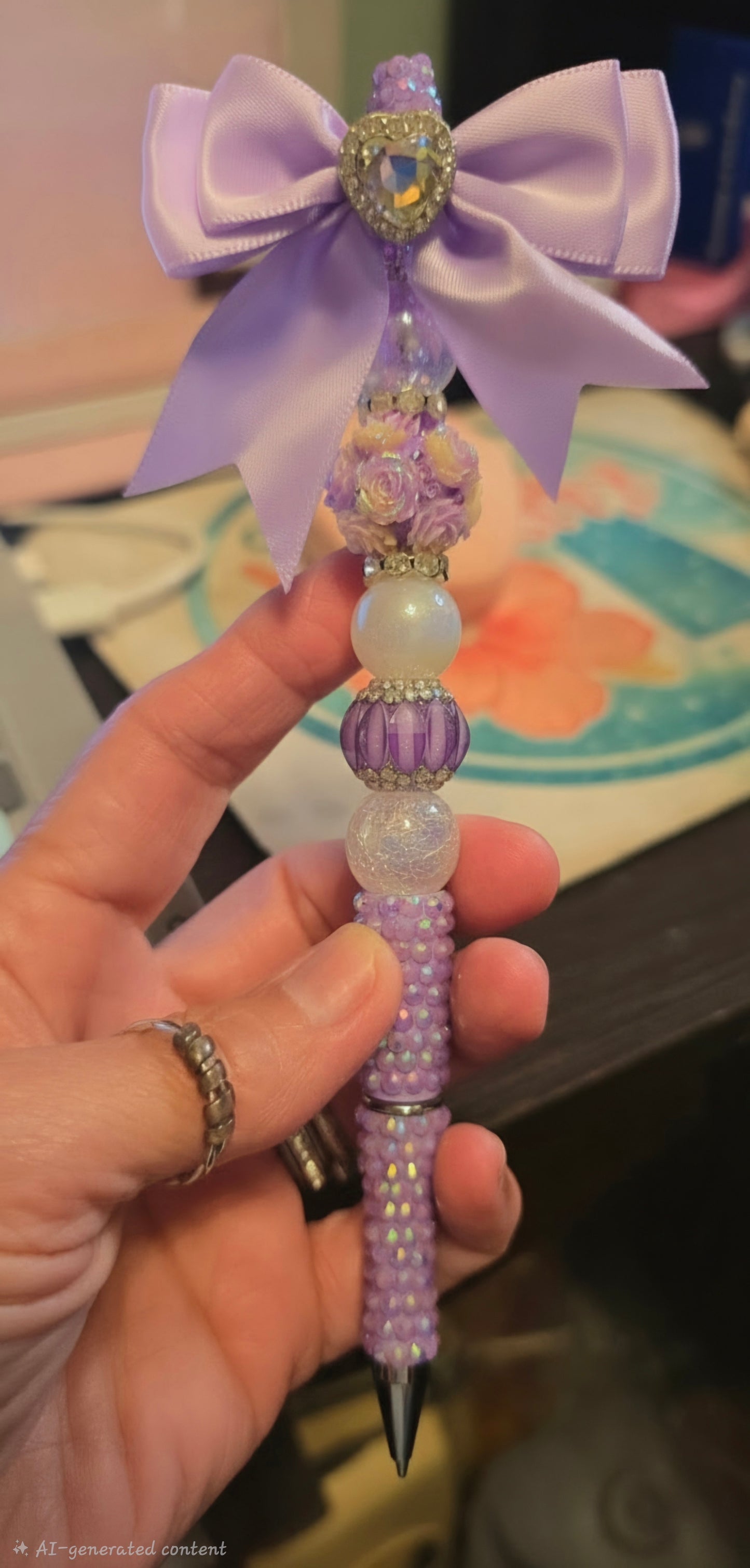 Purple Rhinestone pen with bow