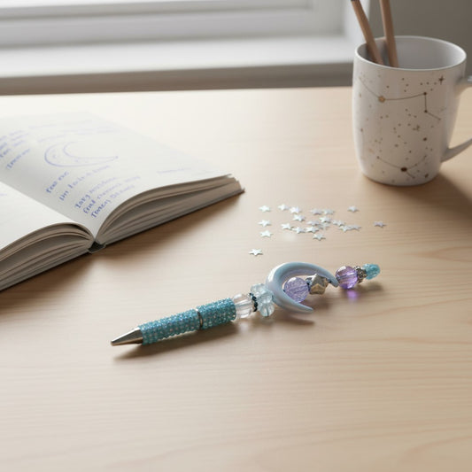 Sun, Moon, and Stars Blue Rhinestone Pen