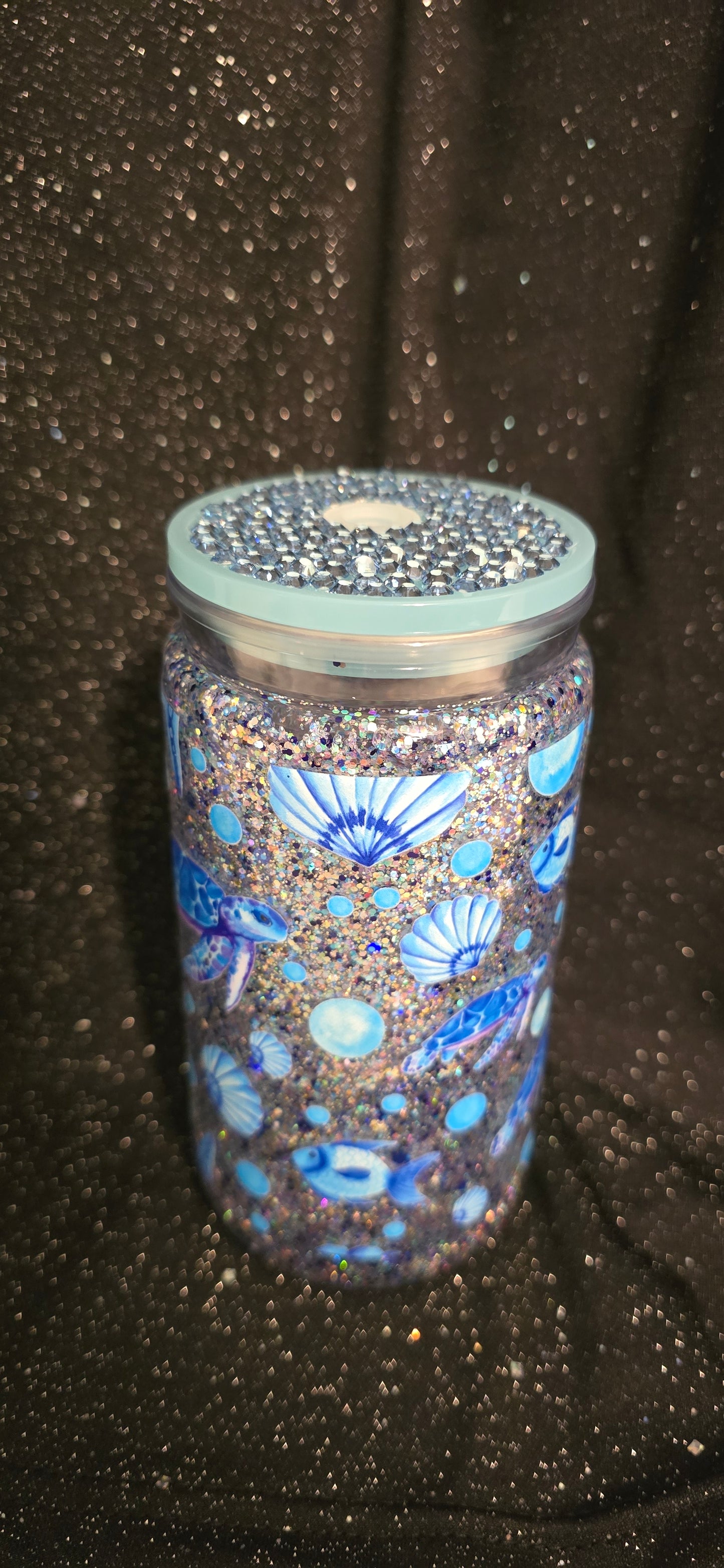*SOLD* Pre-made 16 oz Turtles with blinged lid.
