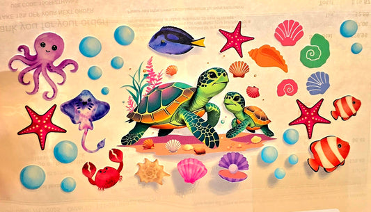 Turtle with sea animals