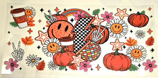 #136. Smiley, Pumpkin, Flowers, checkered bolt