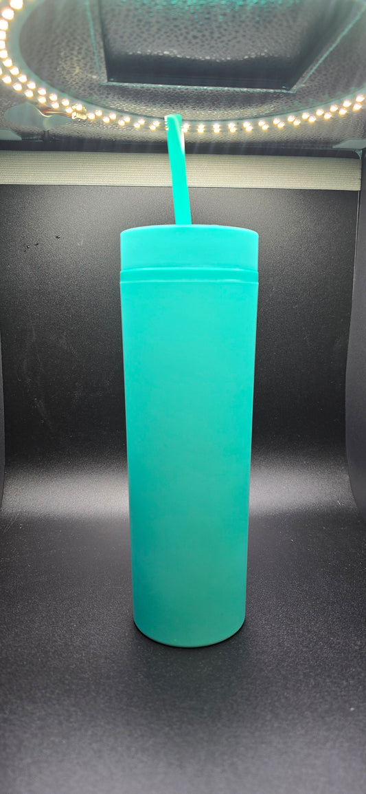 Mint 16 oz. tall skinny tumbler with matching straw