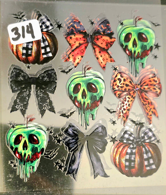 #314 Pumpkin bows and green ghoulie face decal