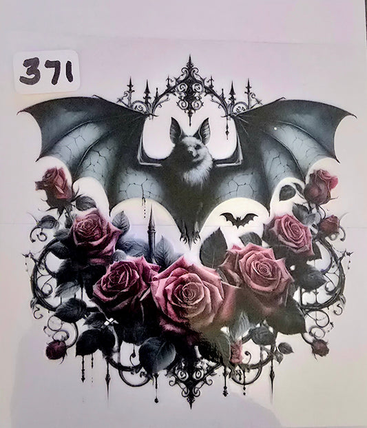 #371 Bat and dark red roses decal