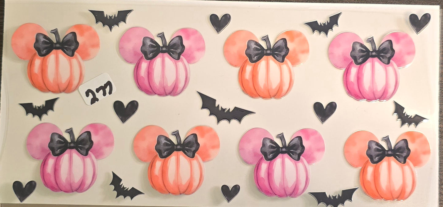 #277 Pink and orange pumpkins with bows and bats