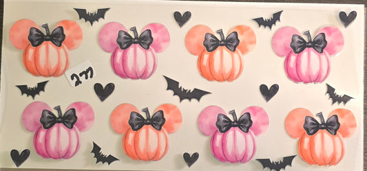 #277 Pink and orange pumpkins with bows and bats