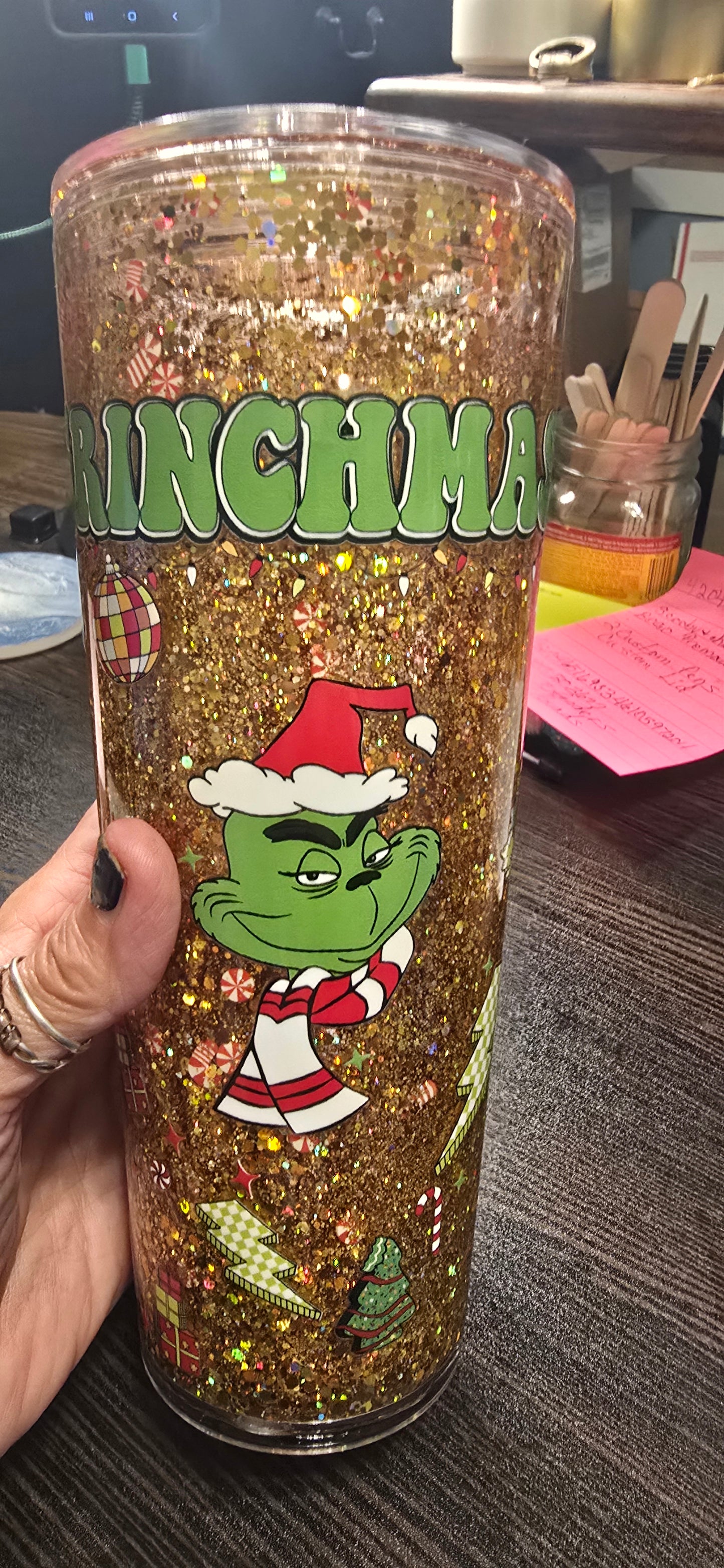 24 oz Grinchmas Christmas Cup with straw topper