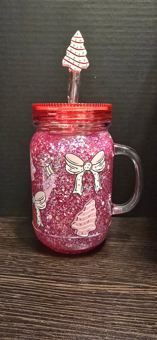 Christmas Tree Cake Mason Jar w/Straw Topper