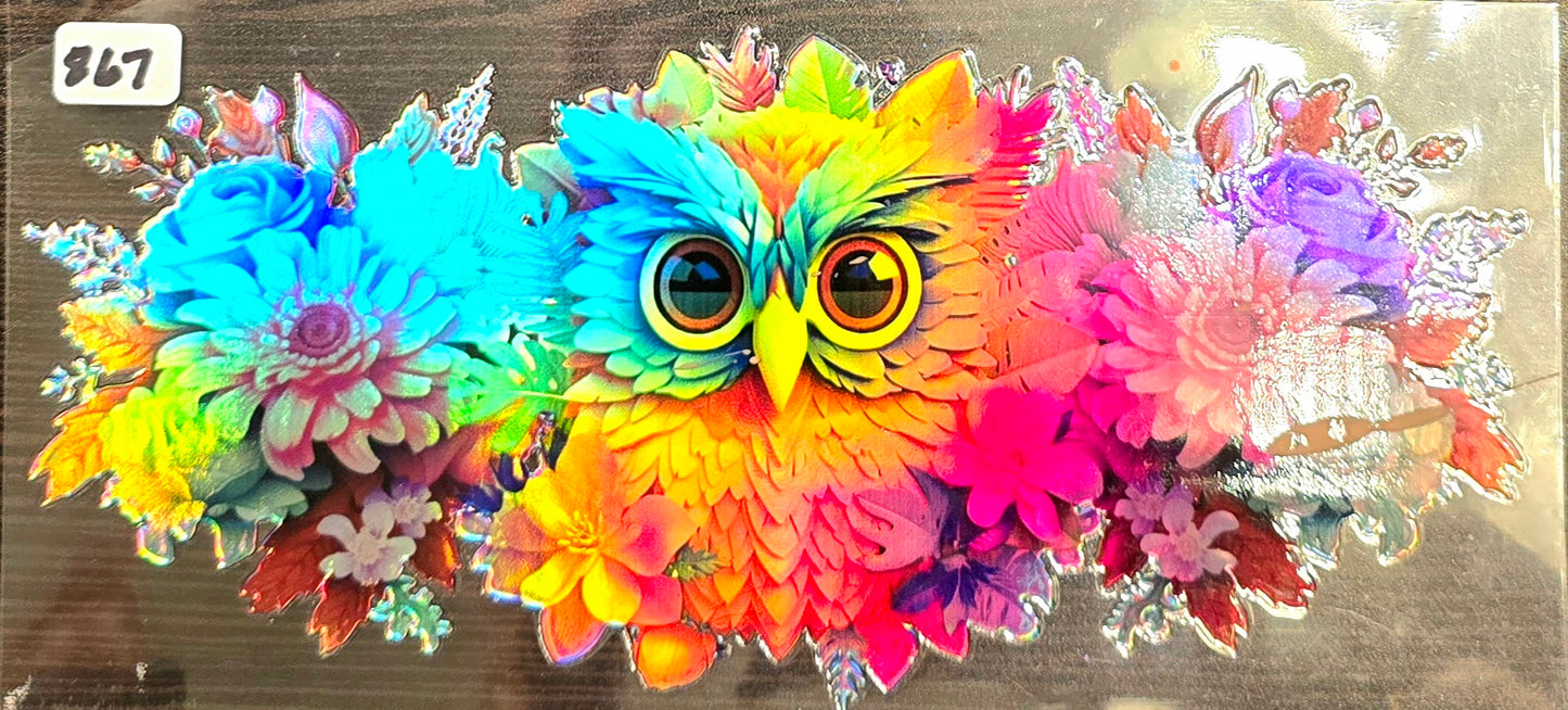 #867 Holographic Owl with Flowers