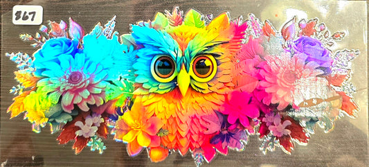 #867 Holographic Owl with Flowers