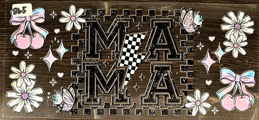 #865 Checkered Mama with cherries and flowers