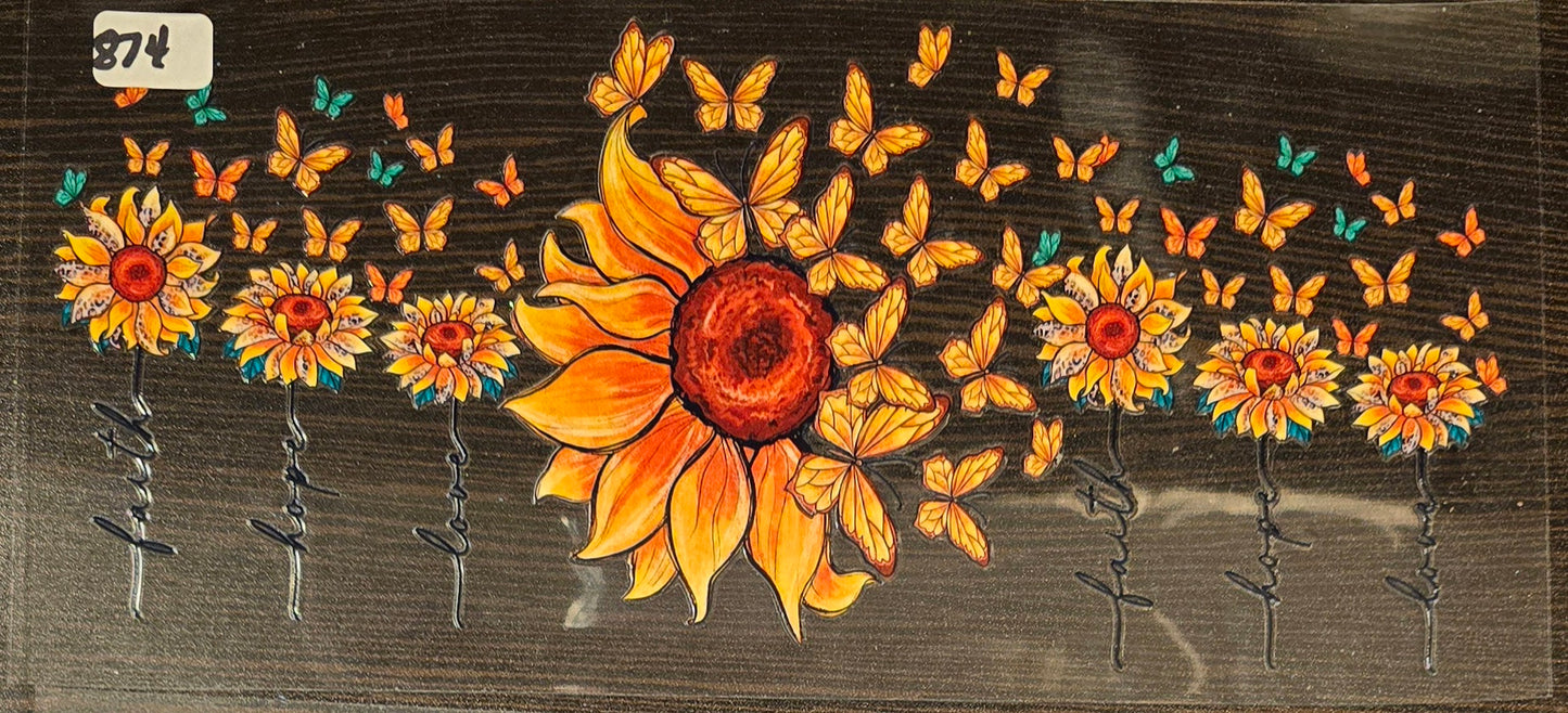 #874 Faith Hope Love Flowers and Butterflies