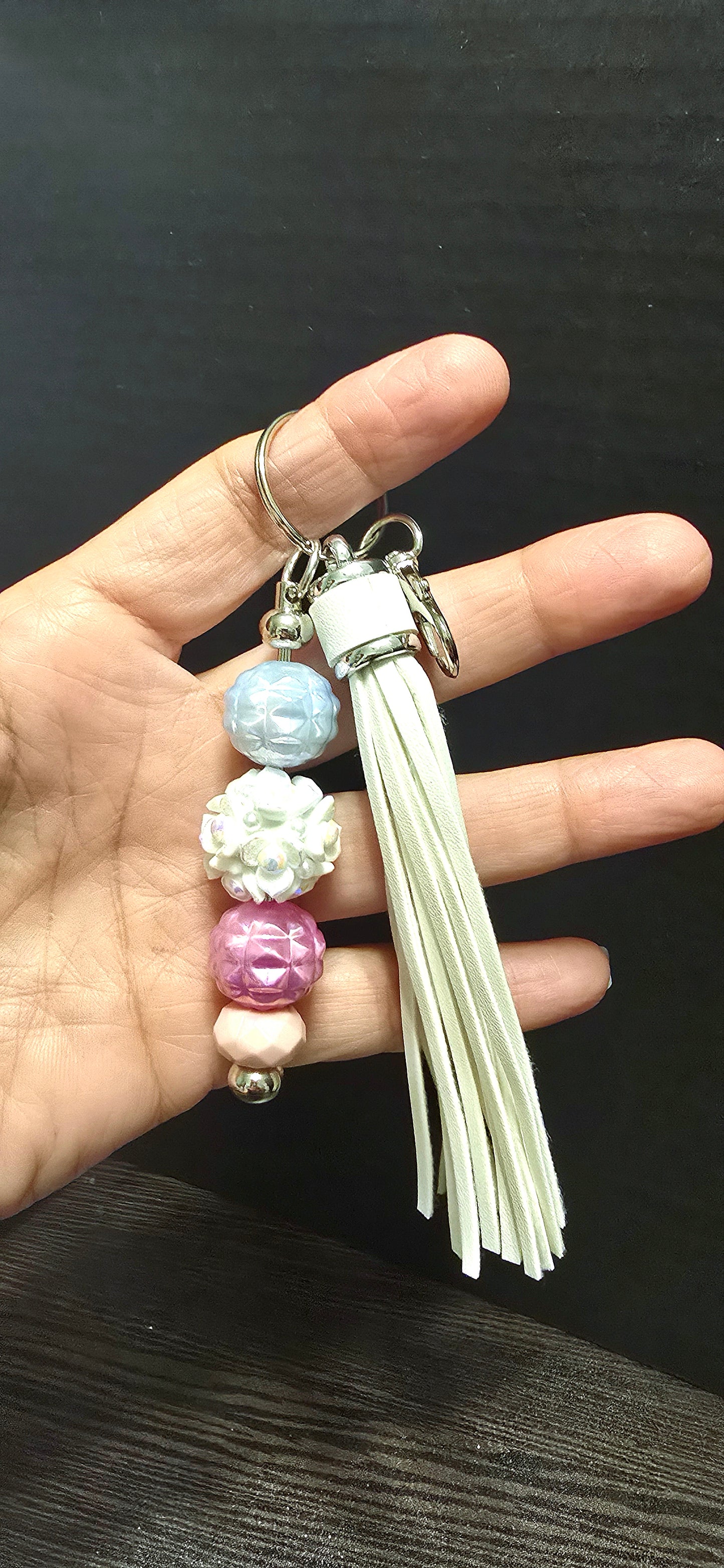 Ready to ship flower keychain with white tassle