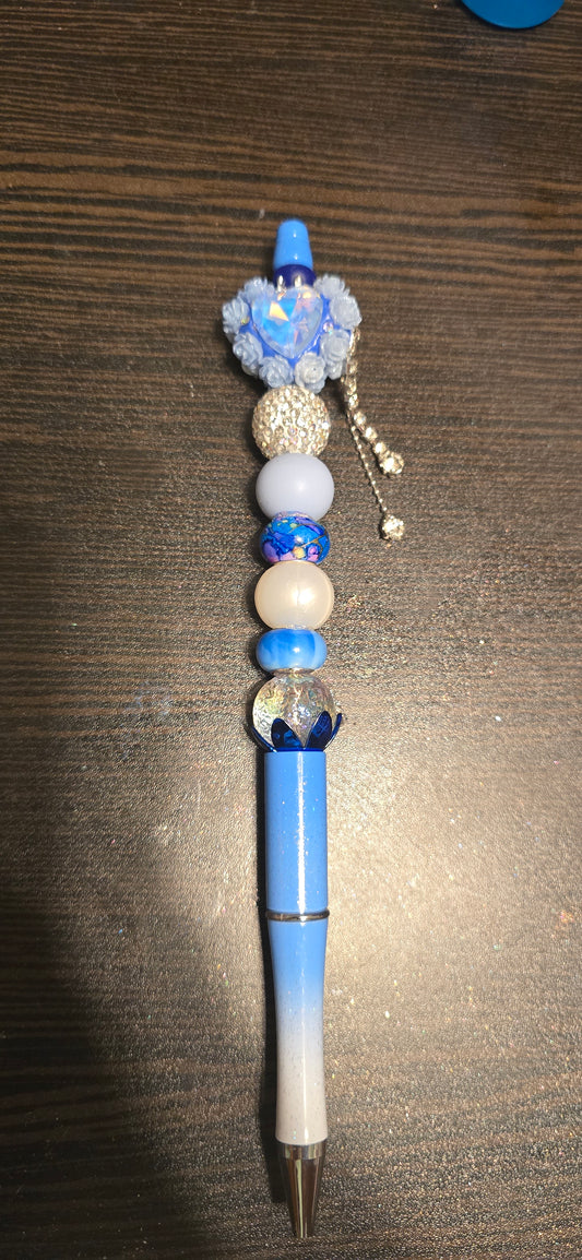 Gradient Blue Heart bead pen