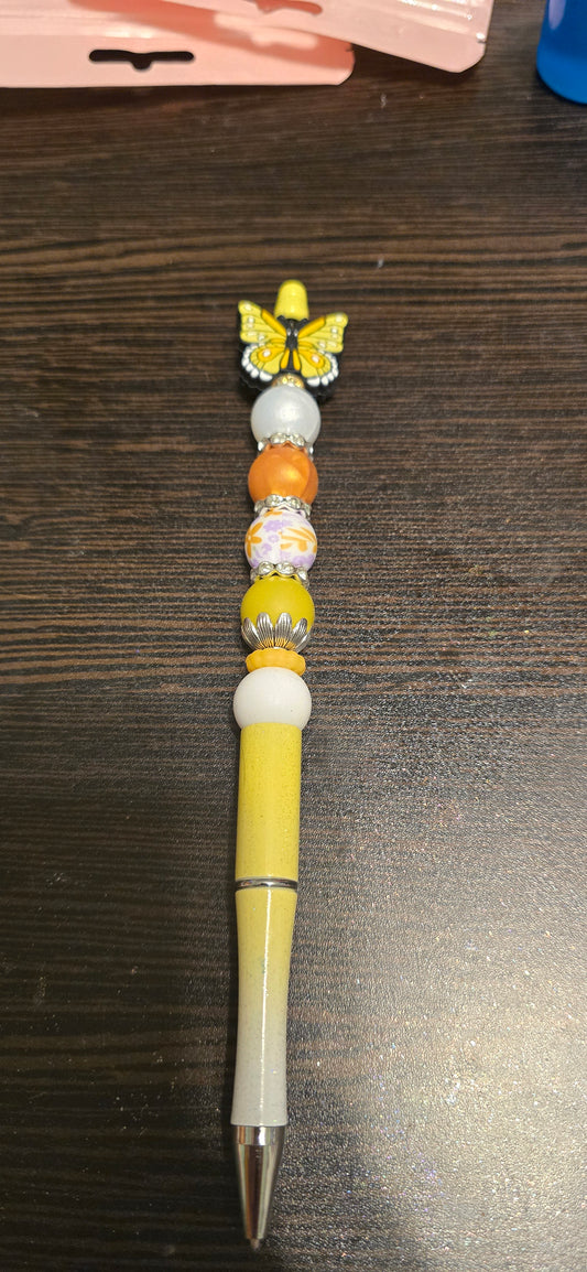 Gradient Yellow/white Pen with Butterfly and yellow beads-Extended