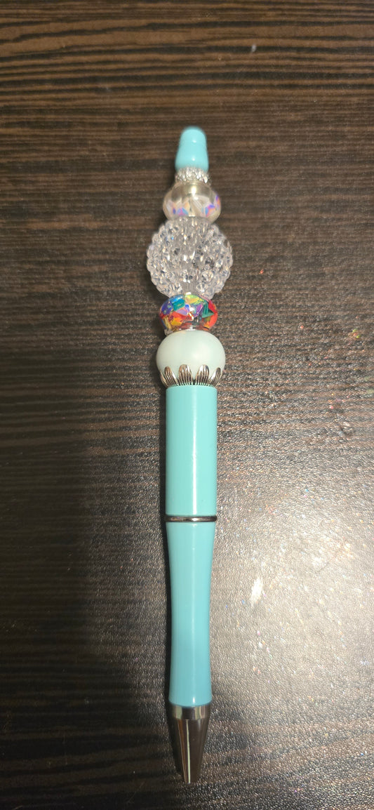 Light blue pen with colorful beads