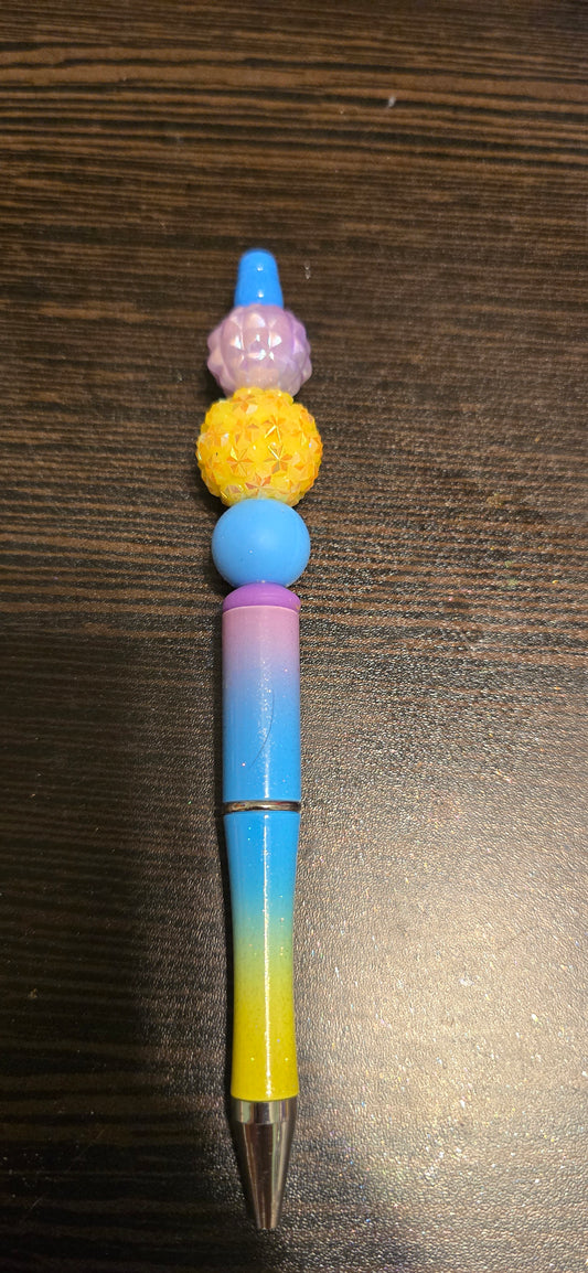 Gradient lavender, blue, white and yellow pen