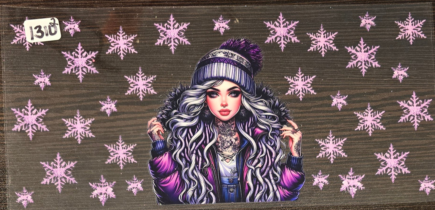 #1310 Pretty girl and pink snow flakes